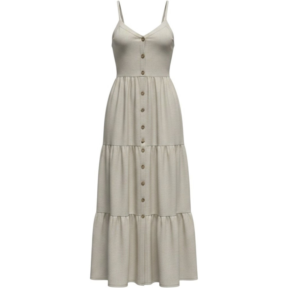 Lucky Brand Womens Beige Linen Blend Button Front Tiered Maxi Dress Cottage SZ M